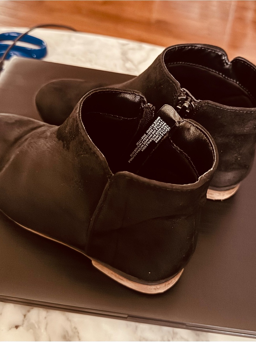 Cat & Jack Black Suede Ankle Boots with Side Zip